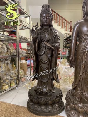 Tượng Phật Quan Thế Âm Bồ Tát Bằng Đồng - màu giả cổ